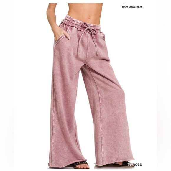 Zenana Outfitters Pants - Zenana Outfitters Wide Leg Pull-On Pants in Light Rose